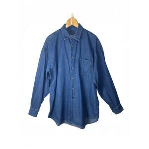 Schaefer Outfitter Jean Shirt Men's XL Blue Snaps Vintage Western Made in USA